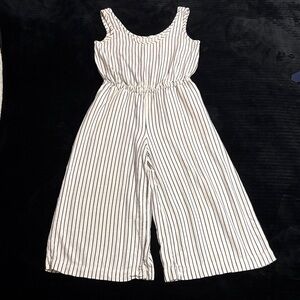 GAP SZ XS Lasies linen like White and Black Striped Wide-Leg Jumpsuit 2 pockets